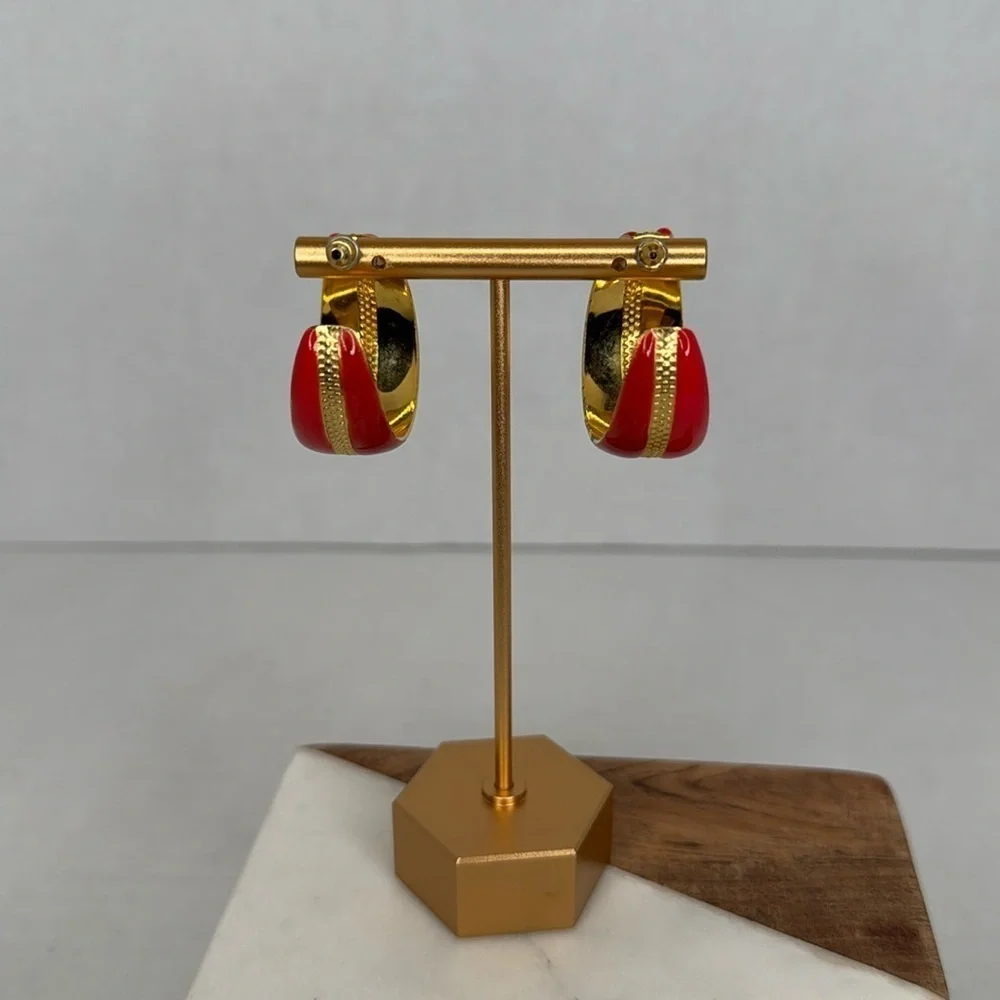 Vintage 1980'sRed and Gold Hoop Earrings lot E10